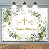 Blatt Mit Taube Kreuzen Mi Taufe Taufe Hintergrund